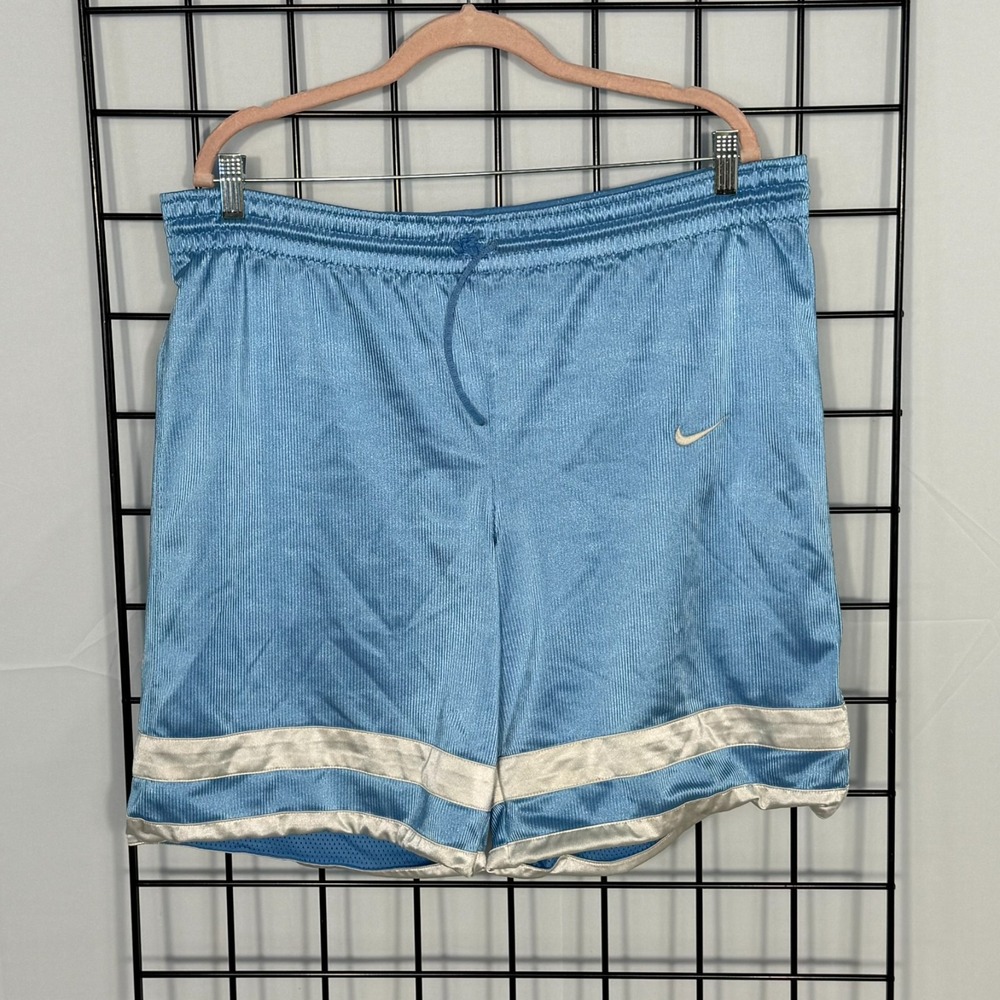 Nike‎ Dazzle Basketball Shorts Mens XL Blue Silky Shiny UNC Baggy Reversible